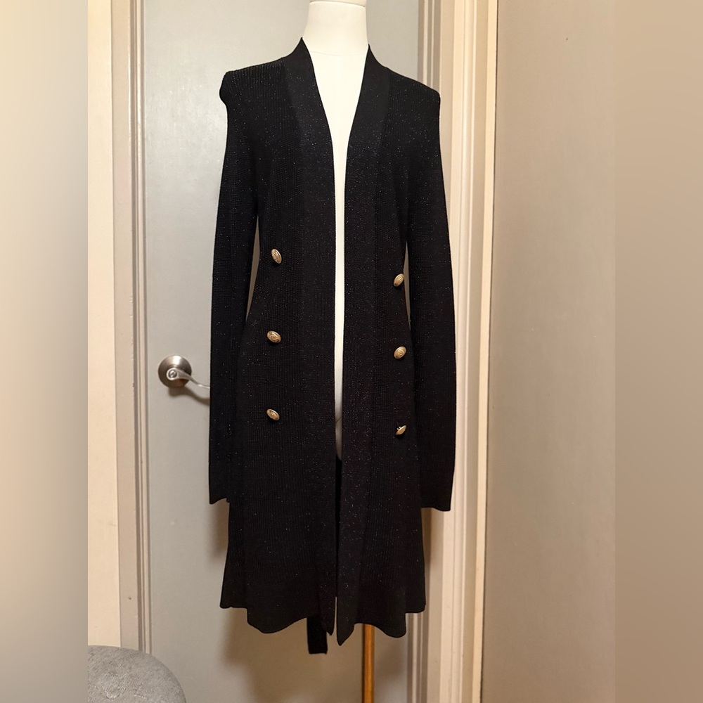 L'AGENCE Black Cardigan with Gold Accents